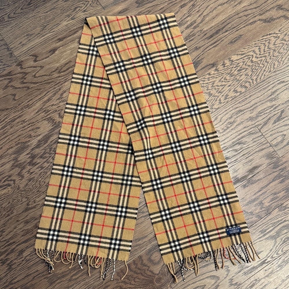 Vintage Burberry Check Scarf, 100% Lambswool, 11.5 inches x 66 inches
